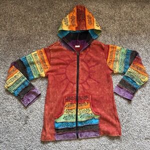 Boho Greater Good Network Hoodie Size L/XL Multicolor Full Zip Cotton Nepal